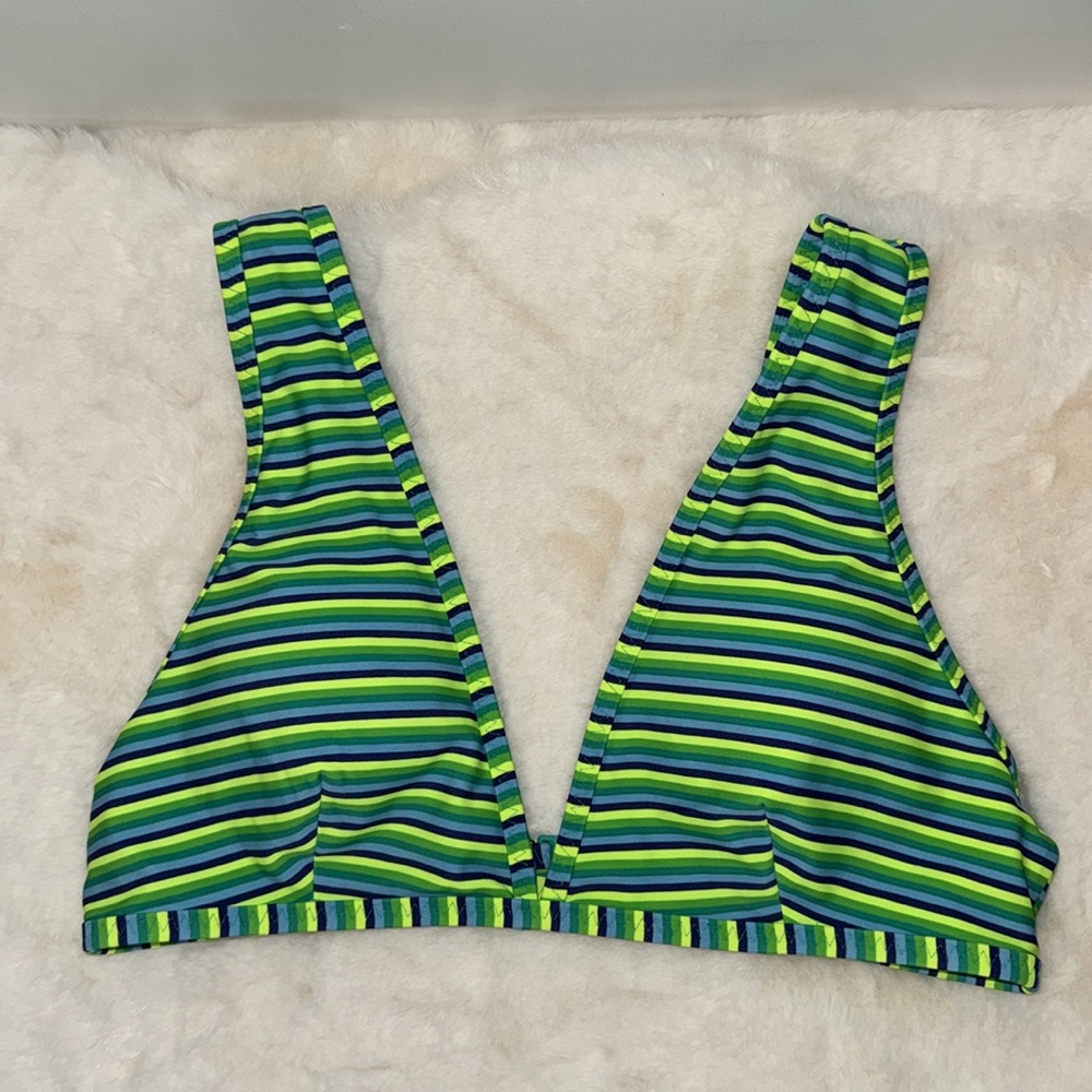 Aerie Striped Bikini SET Triangle Top L & Bikini Brief S Women’s Green & Blue - Picture 2 of 10